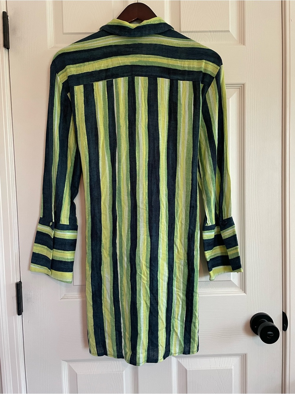 Topshop Green Stripe Belted Shirt Dress Size 2 Coastal Dopamine Dressing Minimal - Picture 3 of 4